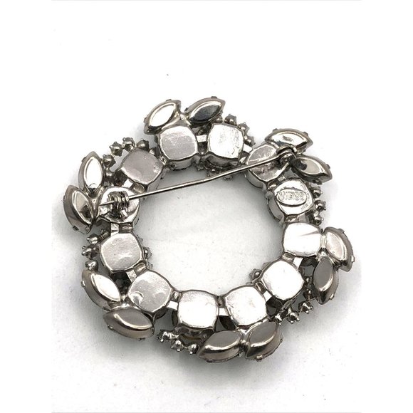 Vintage WEISS Brooch Silvertone Rhodium Rhinestones Wreath Brooch - Picture 6 of 11